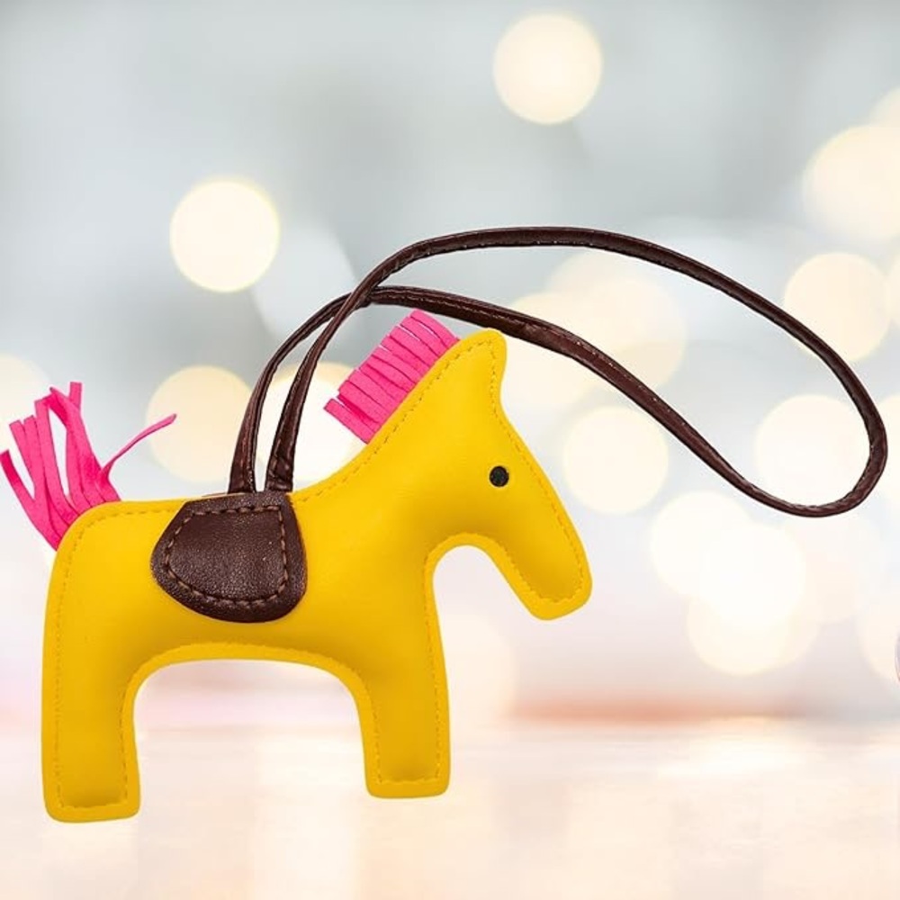 Designer Inspired Hermes Rodeo Yellow & Hot Pink Horse Bag Charm Keychain New